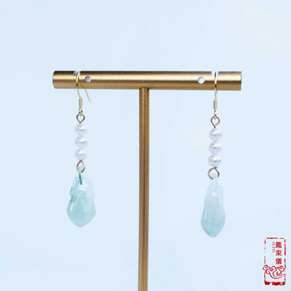 Jade Gourd Dangle Earrings: Freshwater Pearl, Gold-Plated Hooks
