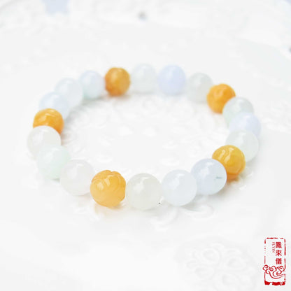 Chinese Icy Jade Beaded Bracelet - Natural Yellow Jade Lotus Bead