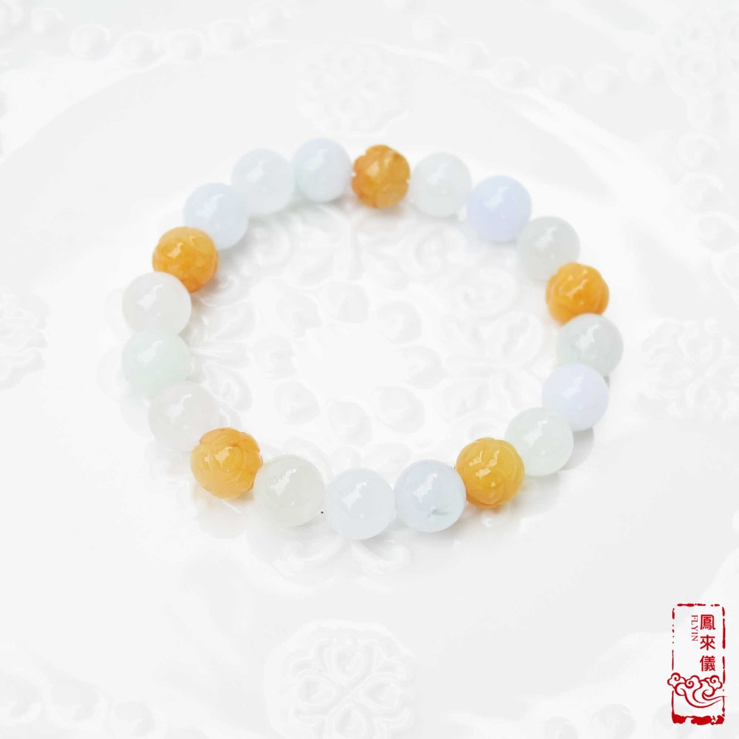 Chinese Icy Jade Beaded Bracelet - Natural Yellow Jade Lotus Bead
