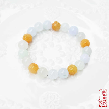 Chinese Icy Jade Beaded Bracelet - Natural Yellow Jade Lotus Bead