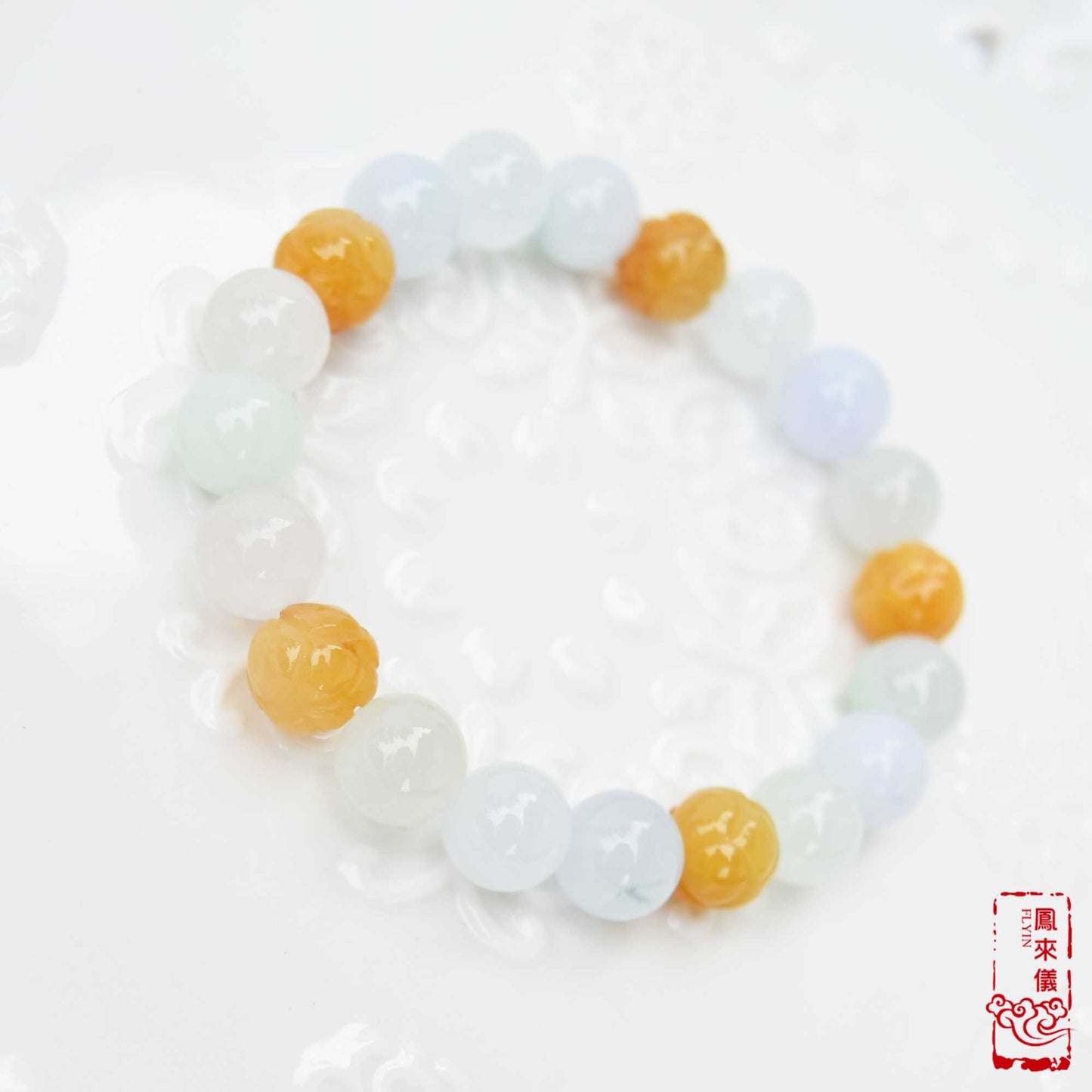 Chinese Icy Jade Beaded Bracelet - Natural Yellow Jade Lotus Bead
