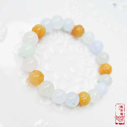 Chinese Icy Jade Beaded Bracelet - Natural Yellow Jade Lotus Bead