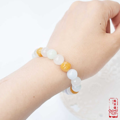 Chinese Icy Jade Beaded Bracelet - Natural Yellow Jade Lotus Bead