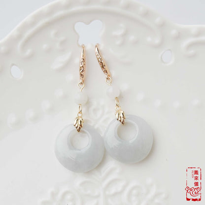 Jadeite Peace Buckle Earrings - White