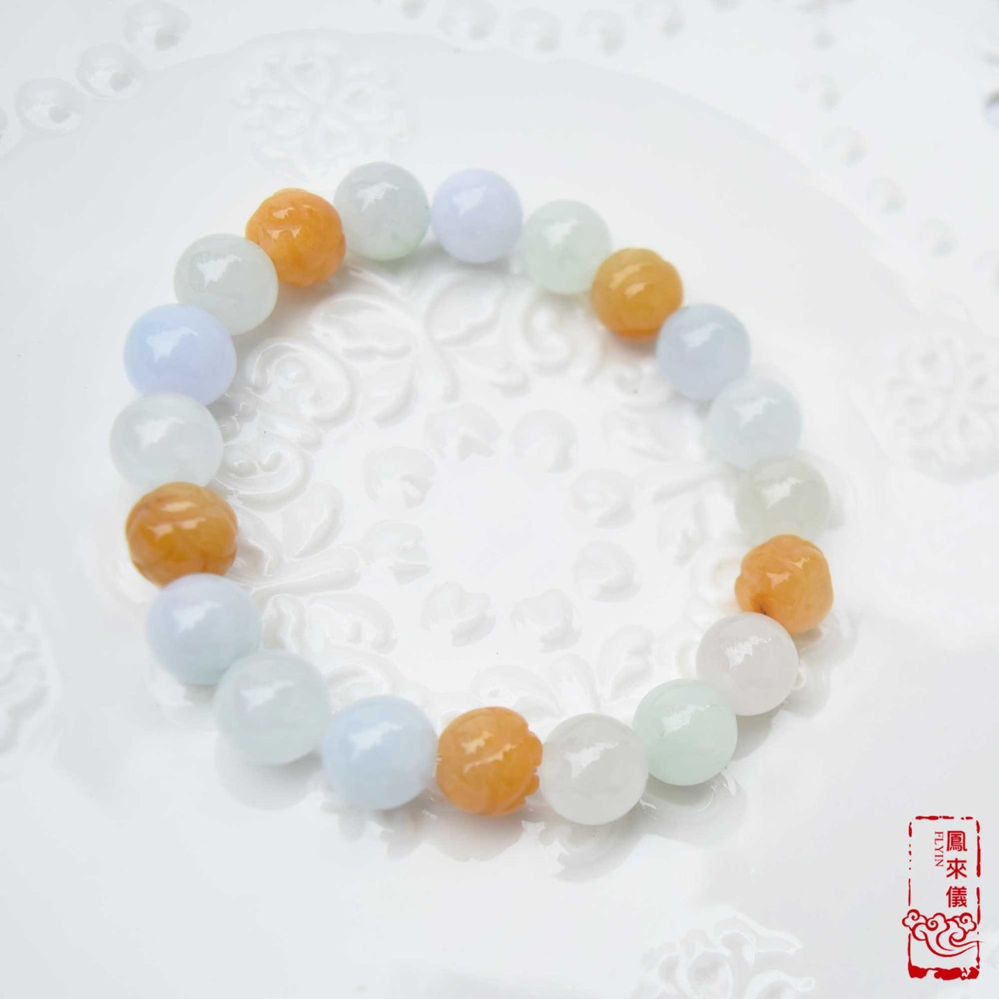 Chinese Icy Jade Beaded Bracelet - Natural Yellow Jade Lotus Bead
