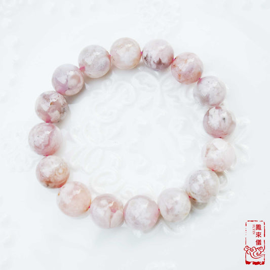 Sakura Agate Beaded Bracelet: 12mm Natural Gemstone