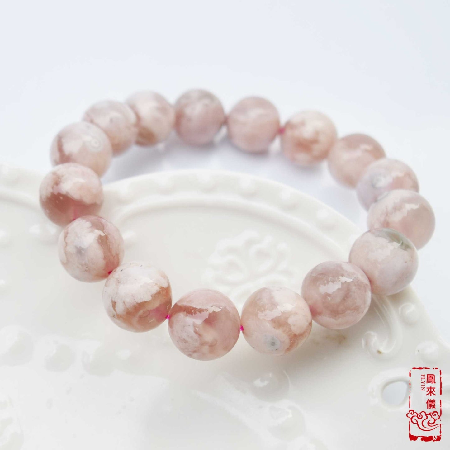 Sakura Agate Beaded Bracelet: 12mm Natural Gemstone