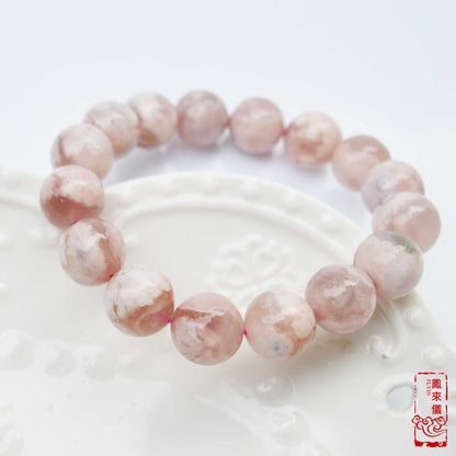 Sakura Agate Beaded Bracelet: 12mm Natural Gemstone