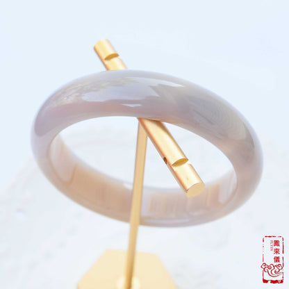58 mm Gray Agate Bangle Bracelet: Chinese Jade-like Ornament