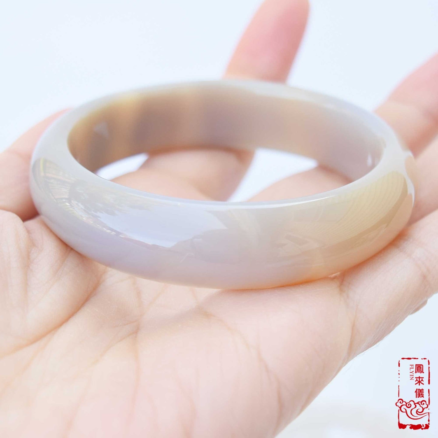 58 mm Gray Agate Bangle Bracelet: Chinese Jade-like Ornament