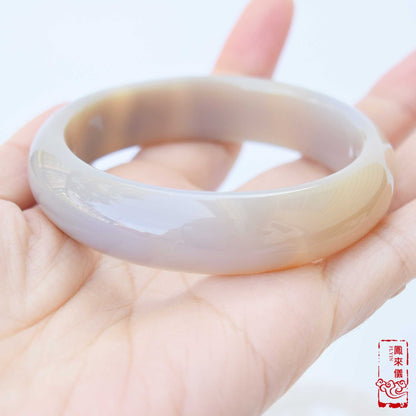 58 mm Gray Agate Bangle Bracelet: Chinese Jade-like Ornament