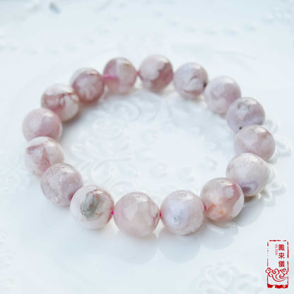 Sakura Agate Beaded Bracelet: 12mm Natural Gemstone