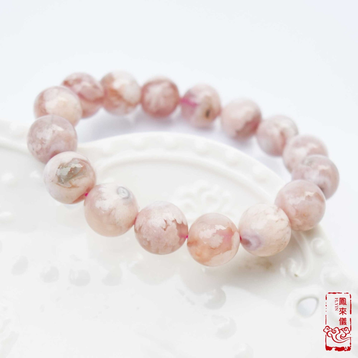 Sakura Agate Beaded Bracelet: 12mm Natural Gemstone