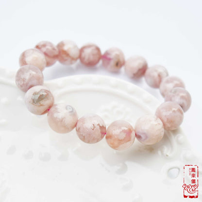 Sakura Agate Beaded Bracelet: 12mm Natural Gemstone