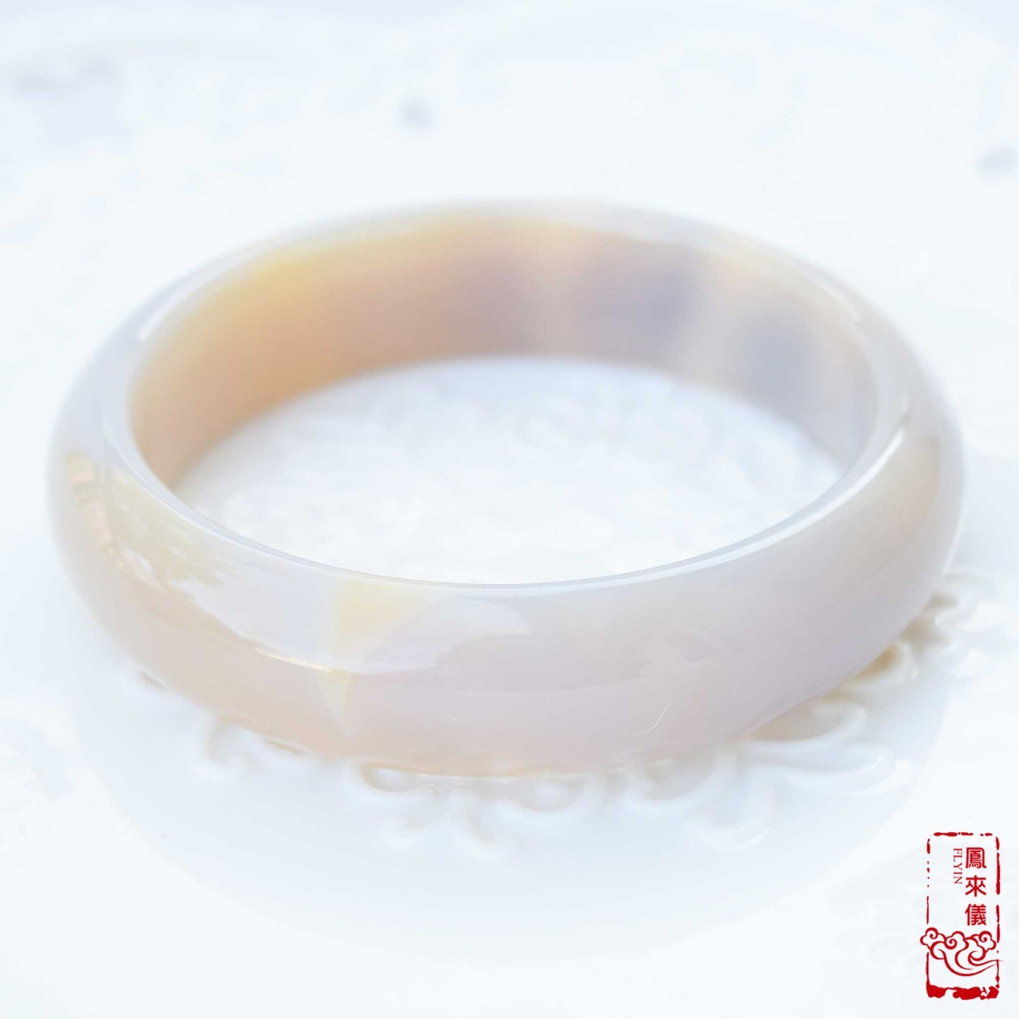 58 mm Gray Agate Bangle Bracelet: Chinese Jade-like Ornament