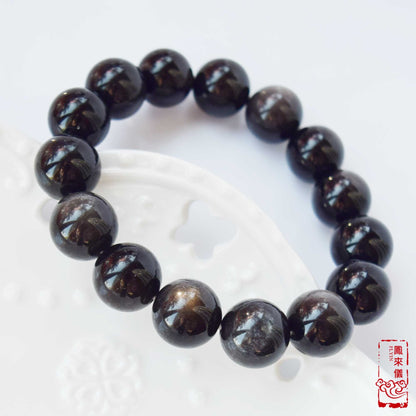 Silver Obsidian Beaded Bracelet - Natural Gemstone Jewelry