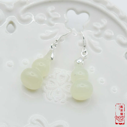 Gourd Jade  Earrings - Green Serpentine Dangle Earrings