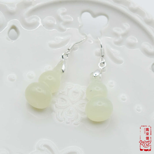 Gourd Jade  Earrings - Green Serpentine Dangle Earrings