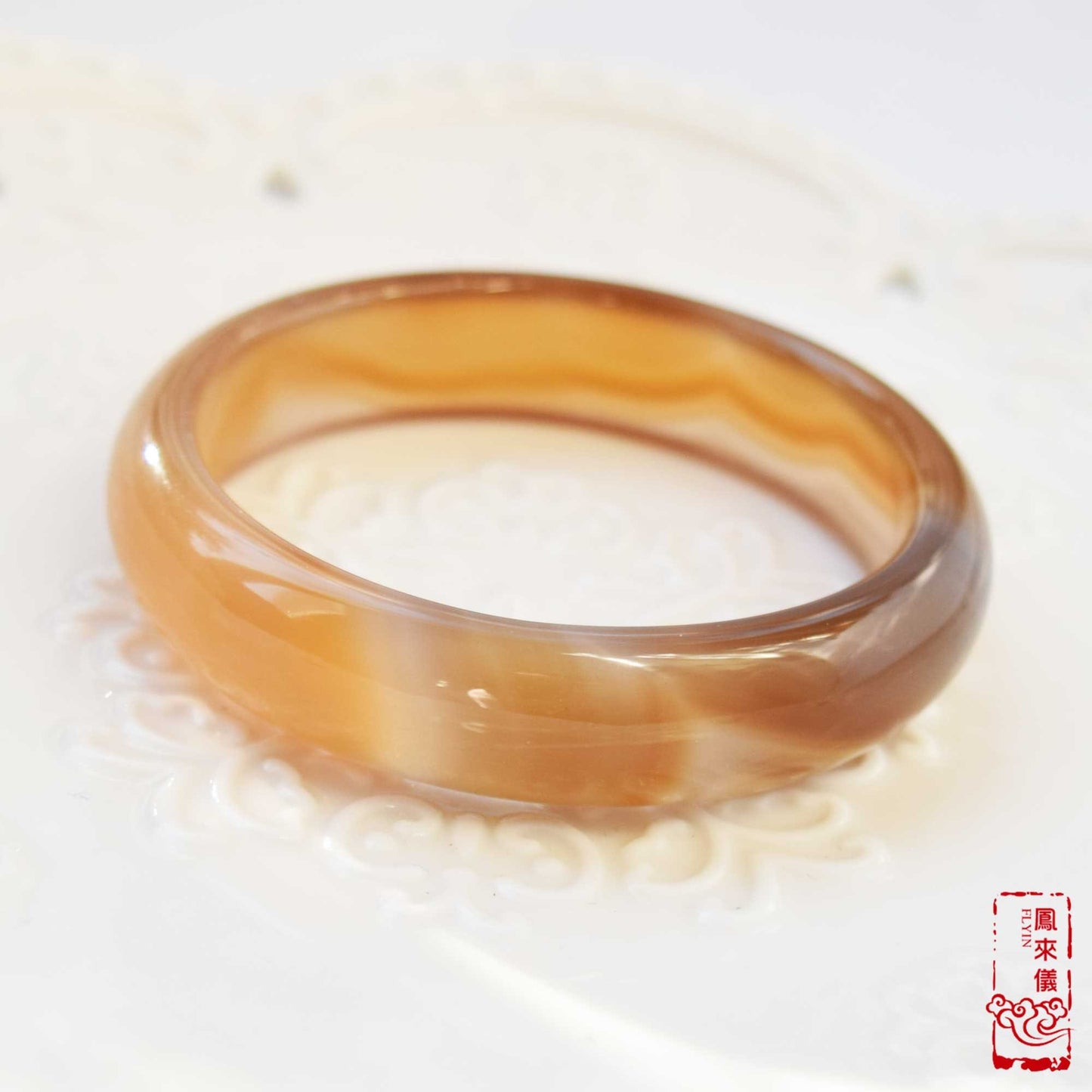 56 mm Brown Agate Bangle - Natural Jade Stone