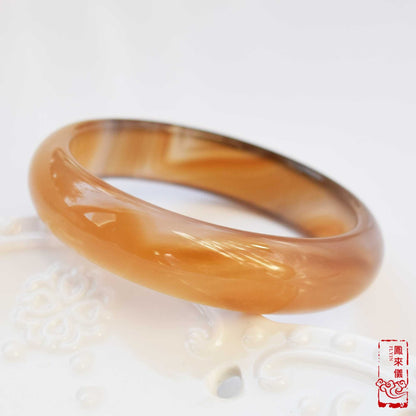 56 mm Brown Agate Bangle - Natural Jade Stone