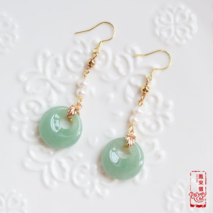 Quartz Jade Peace Buckle Earrings & Necklace- Green Aventurine