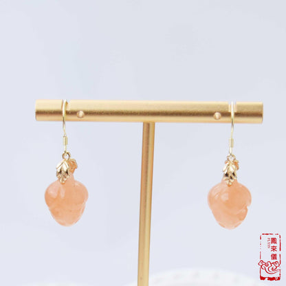 Orange Strawberry Dangle Earrings - Natural Quartz Jade Earrings