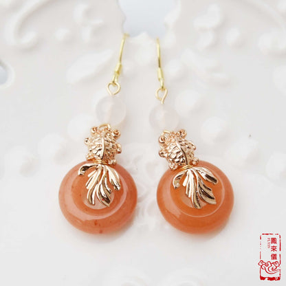Fish Quartz Jade Circle Earrings - Chinese jade Donut Earrings