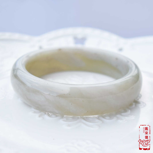 58.8 mm Natural Jade Bangle - White Gray