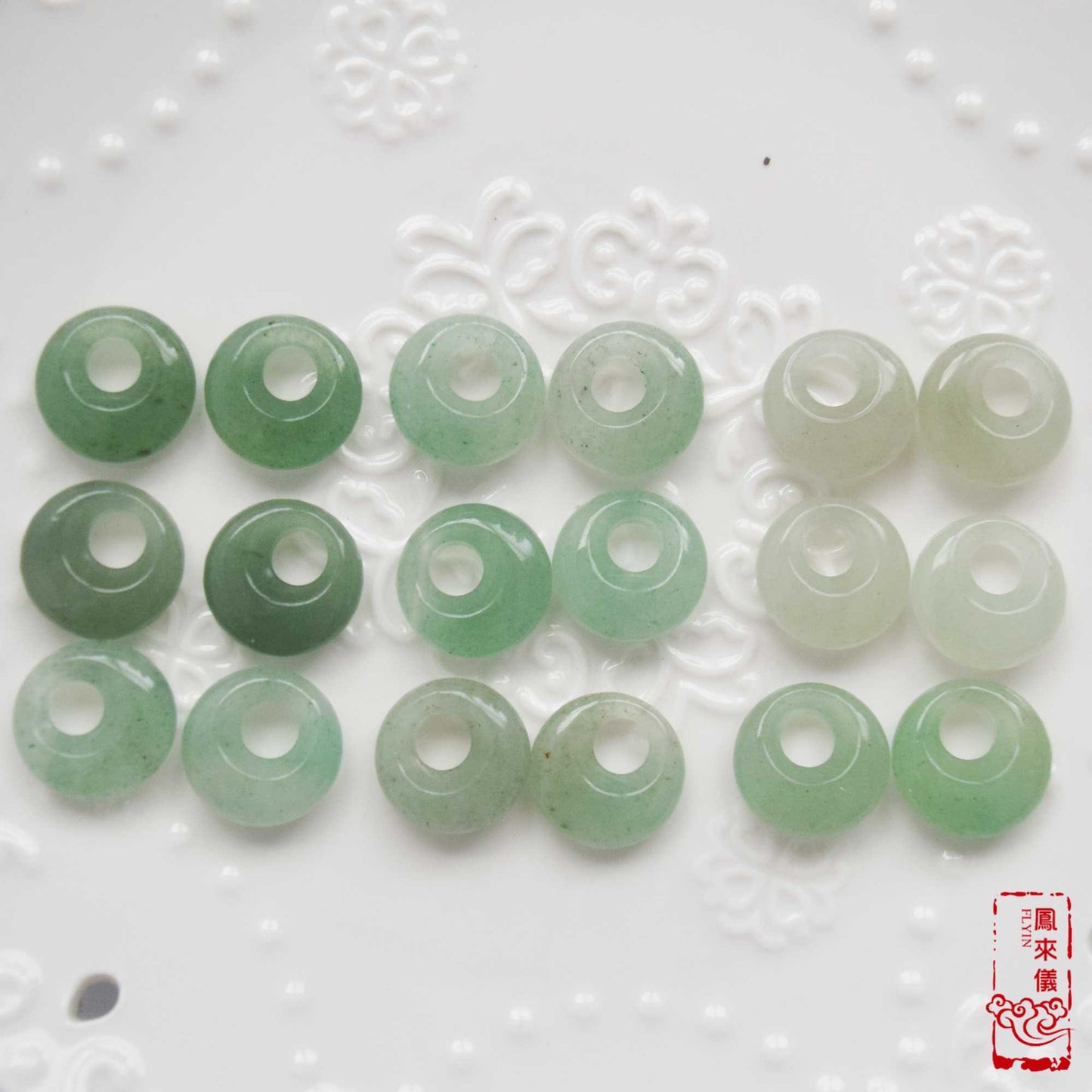 Jade Peace Buckle Necklace- Green Aventurine / White Quartz Jade - Stainless Steel Chain