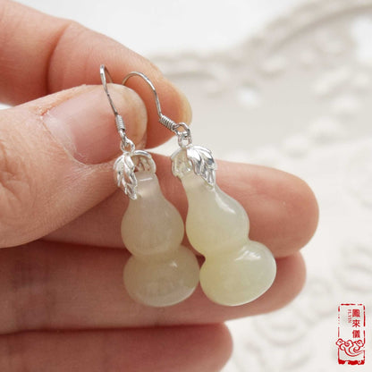 Gourd Jade  Earrings - Green Serpentine Dangle Earrings