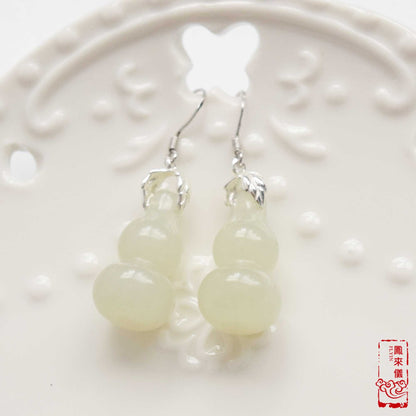 Gourd Jade  Earrings - Green Serpentine Dangle Earrings