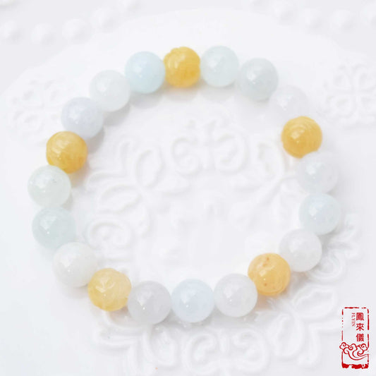 Chinese Icy Jade Beaded Bracelet - Natural Yellow Jade Lotus Bead