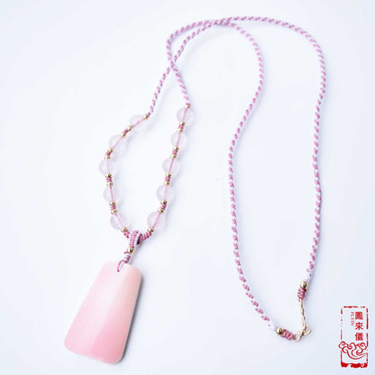 Pink Queen Conch Pendant Necklace: Rose Quartz Beads, Braided Cord