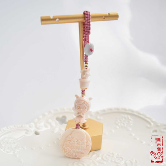 Fairy & Castle Conch Shell Charm: Pink Carved Pendant Accessory