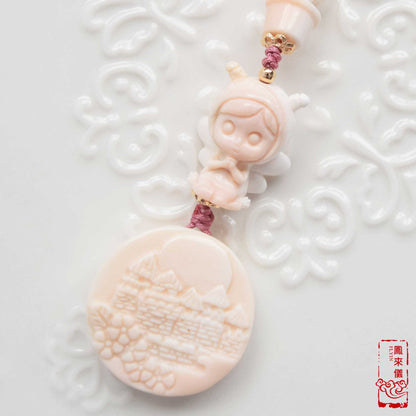 Fairy & Castle Conch Shell Charm: Pink Carved Pendant Accessory