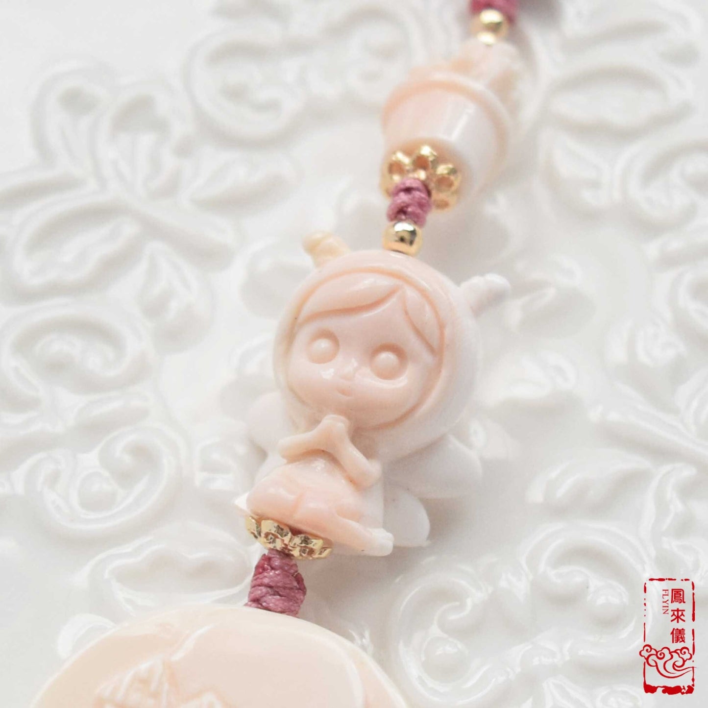 Fairy & Castle Conch Shell Charm: Pink Carved Pendant Accessory