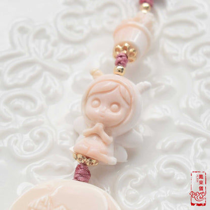 Fairy & Castle Conch Shell Charm: Pink Carved Pendant Accessory