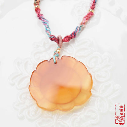 Orange Agate Lotus Necklace - Flower Pendant Braided Necklace