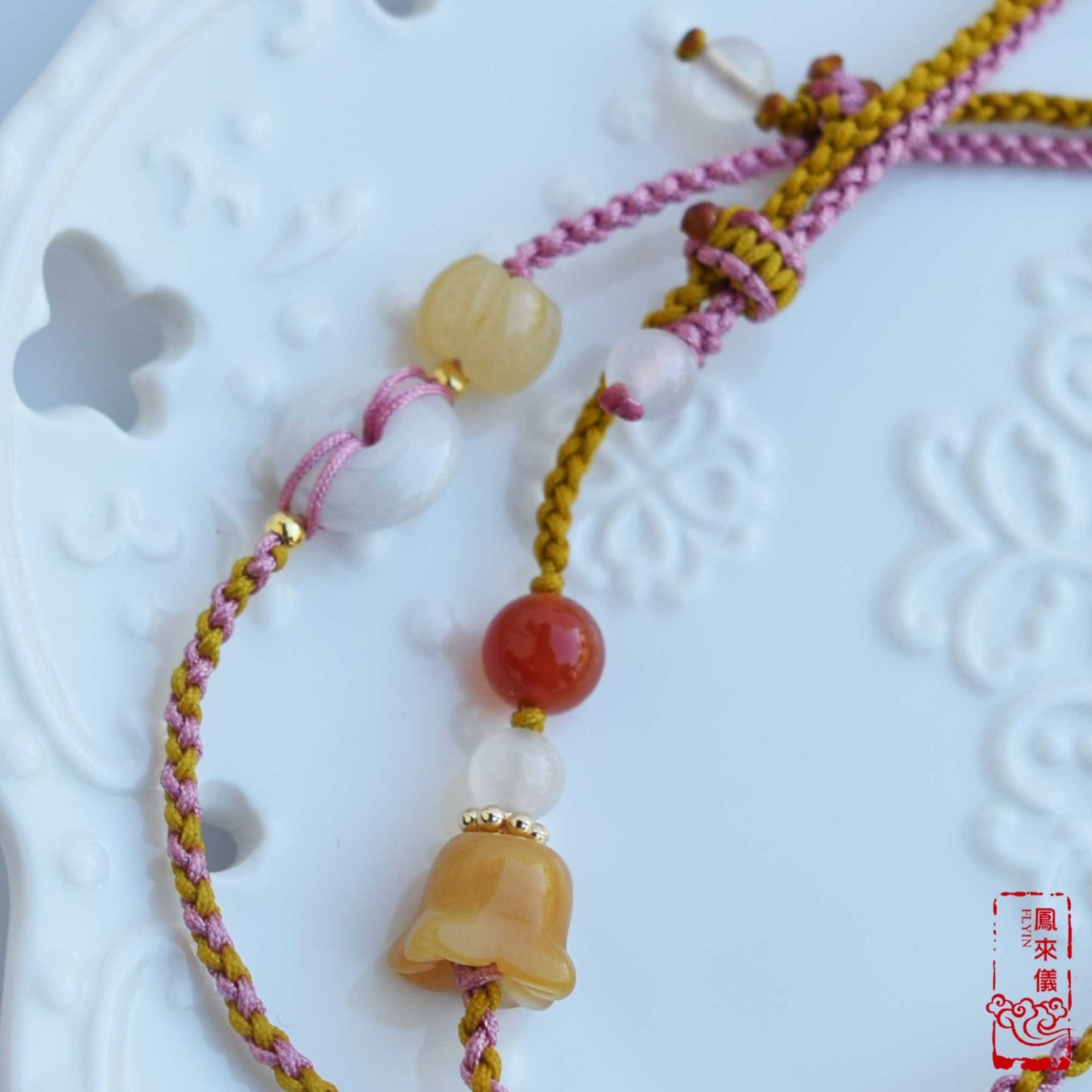 Orange Agate Lotus Necklace - Flower Pendant Braided Necklace