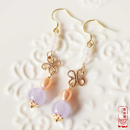 Lucky Clover Pearl Earrings - Chinese Purple Quartz Earrings