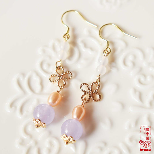 Lucky Clover Pearl Earrings - Chinese Purple Quartz Earrings