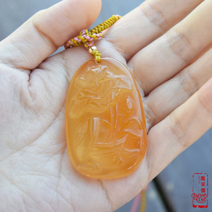 Orange Agate Lotus Necklace - Flower Pendant Braided Necklace