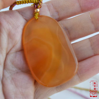 Orange Agate Lotus Necklace - Flower Pendant Braided Necklace