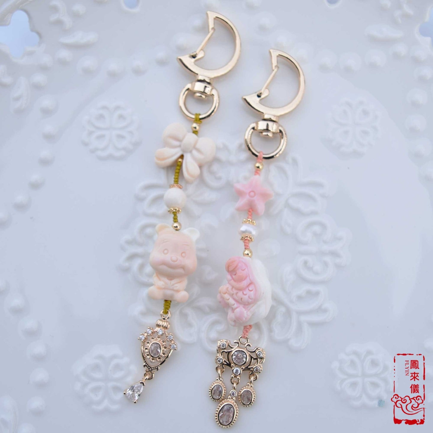 Moon Bear/ Mermaid Charm Bag Charm and Key Folder｜Queen Conch Shell