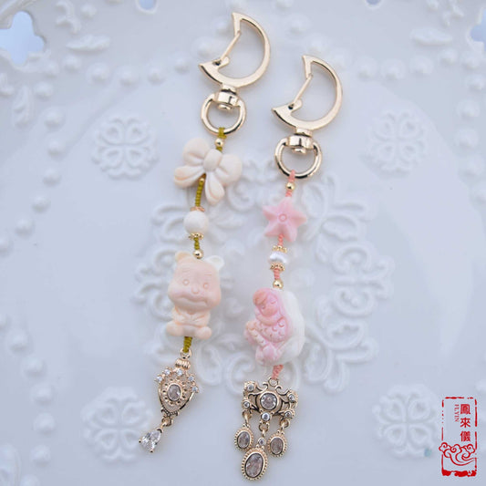 Moon Bear/ Mermaid Charm Bag Charm and Key Folder｜Queen Conch Shell