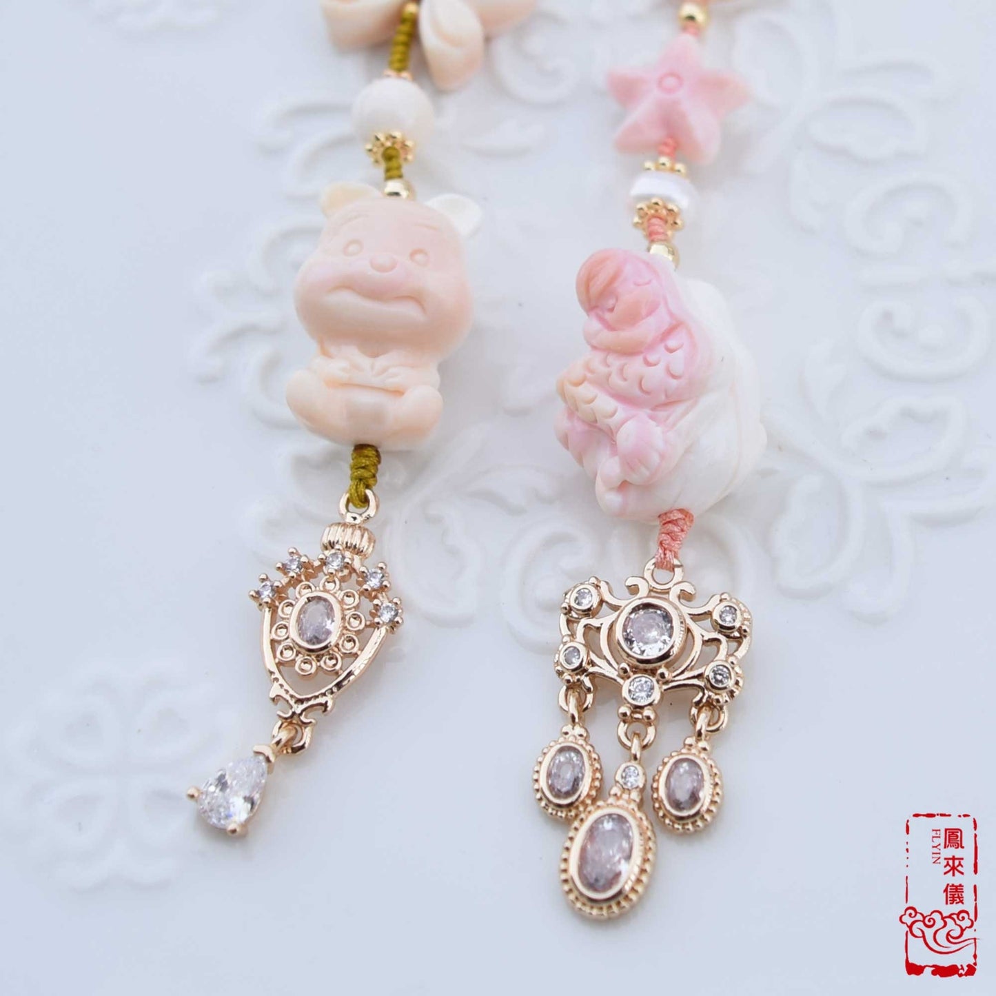 Moon Bear/ Mermaid Charm Bag Charm and Key Folder｜Queen Conch Shell