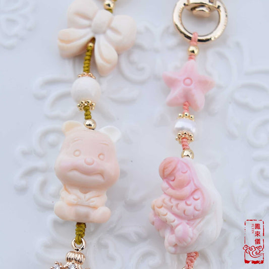 Moon Bear/ Mermaid Charm Bag Charm and Key Folder｜Queen Conch Shell