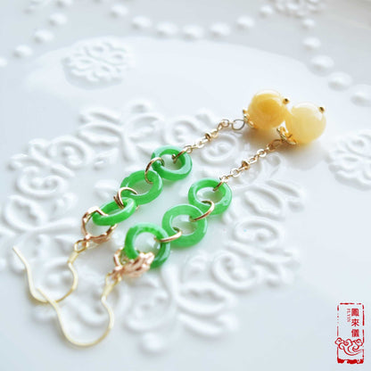 Green Jade Circle Dangle Earrings