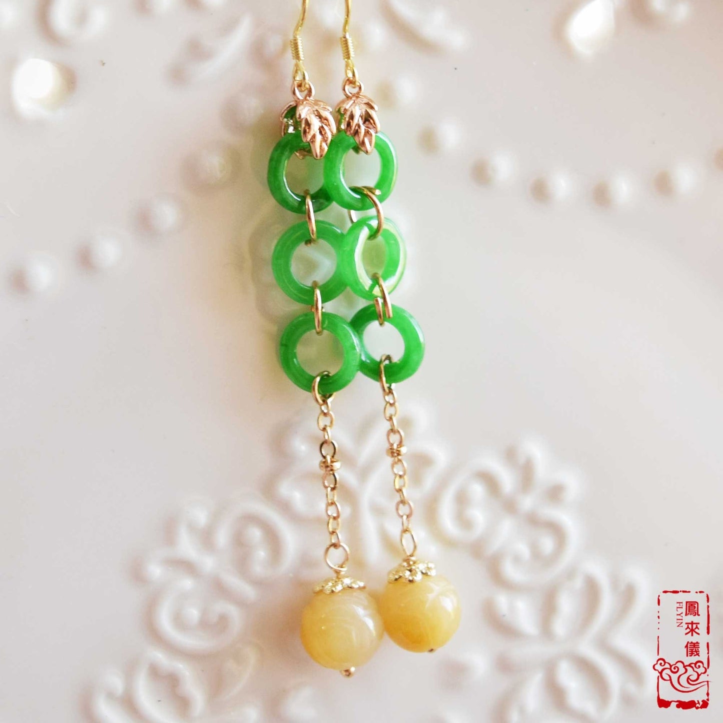 Green Jade Circle Dangle Earrings
