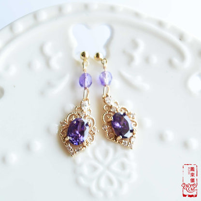 Purple Oval Zircon Earrings - Crystal Dangle Earrings